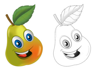 cartoon sketch scene fruit pear smiling on white background illustration