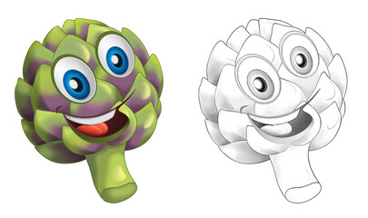 cartoon sketch scene vegetable smiling and looking artichoke illustration