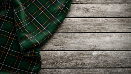 Clan Macalpine Scottish tartan plaid on wood. 3d rendering
