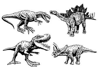 Set of dinosaurs on white background, vector illustration