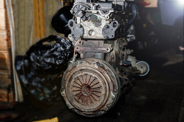 large in-line gasoline engine. garage repair