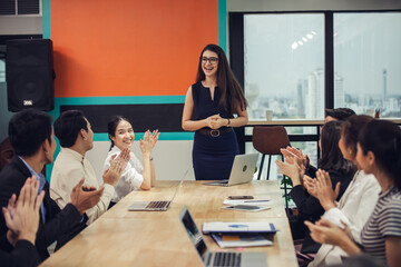 Congratulation. Business Event Conference. business people clapping their hands at the meeting. Business people clapping their hands, congratulation and appreciation concepts