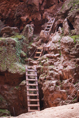 Makeshift ladder up a steep cliff