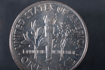 one  US dime coin close up