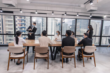 business people conference in modern meeting room. Business People Meeting Conference Discussion Corporate Concept . Team of newage Multiethnic Diverse Busy Business People in seminar Concept.