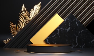 Round podium, pedestal or platform. Advertising place scene. Blank product stand. 3d Rendering.