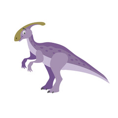 Fototapeta premium Cartoon dinosaur parasaurolophus. Flat cartoon style drawing. Best for kids dino party designs. Prehistoric Jurassic period character. Vector illustration isolated on white.