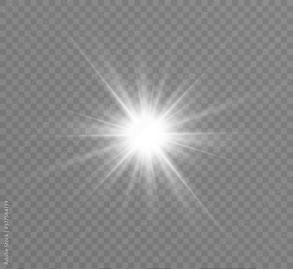 Poster white glowing light explodes on a transparent background. bright star. transparent shining sun, brig