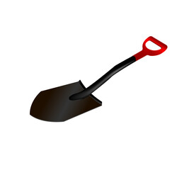 color, realistic, vector image of a spade with a red handle on a white background