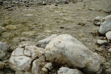 Stones on cold stream in Ettal Forest / Ammergauer Alpen