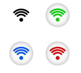 set of wifi icons of different colors blue, red, green, black on a white background