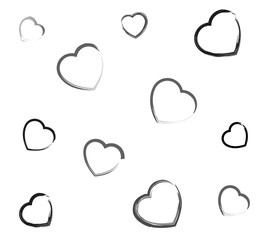 Set of hearts drawn in a brush, arranged in a chaotic manner on a white background. suitable for Valentine's Day.