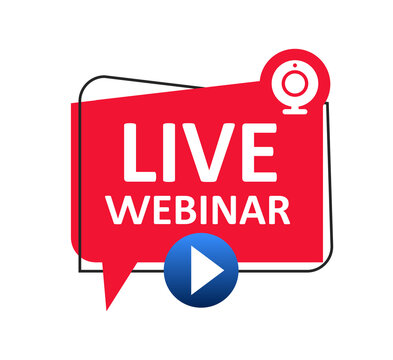 Live Webinar button icon, emblem label. Online webinar communication, internet web conference, distance education, online course, video lecture, work from home icon – stock vector