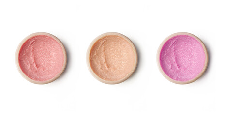 Make up or cosmetic in containers isolated on white background, top view