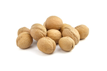 Walnuts heap isolated on white background