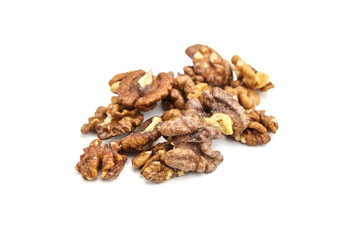Dry walnut kernels isolated on white background