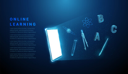 Abstract mobile phone with icons of school subjects