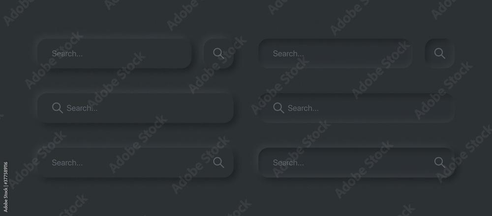 Aufkleber search bars in different variants ui neumorphism dark version vector design elements set on backgrou