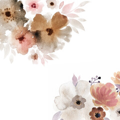 Summer wild flowers pattern. Warm yellow and pink background.