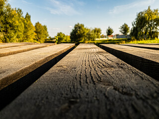 Wooden bridge on the lake shore