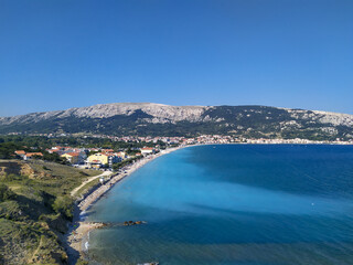 view on Baska on island Krk and its famous pebble beach in Croatia
