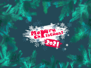 Frame of spruce twigs. Merry Christmas. Vector illustration