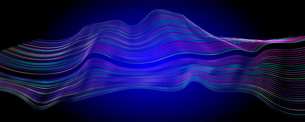 Lines neon on blue background bright multicolored space geometric banner music neon gradients colorful of abstract © Olya Kartavaya