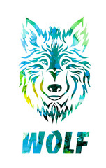 Wolf face logo emblem template mascot symbol for business or shirt design. Vector Vintage Design Element.