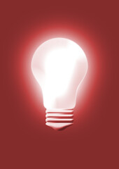 glowing light bulb on a red background. 3D illustration