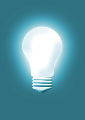 glowing light bulb on a blue background. 3D illustration