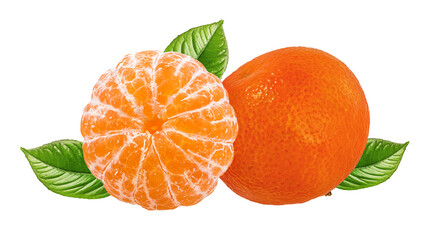 Fresh peeled mandarin orange isolated on white background with clipping path