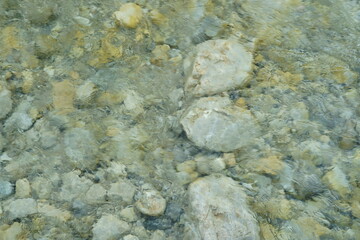 View on stones in alpine stream