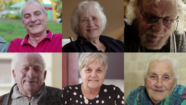 multiscreen of old age - portraits of different elderly people