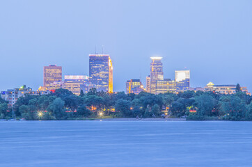 Minneapolis Skyline from Waterfront at Twilight