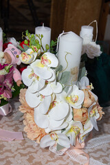 christening candles with  flowers in Romania ,