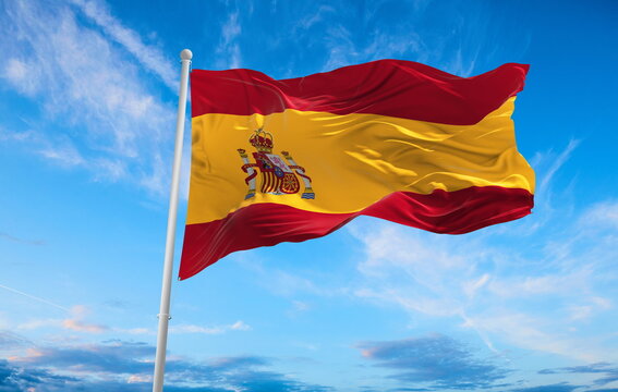 Large Spanish flag waving in the wind
