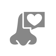 Nose with heart in chat bubble grey icon. Healthy organ symbol