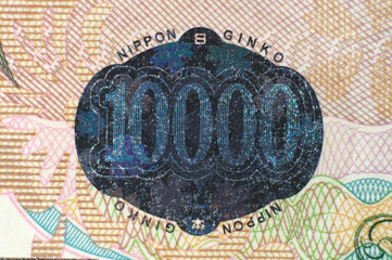 日本円の紙幣（一万円札）ホログラフィー