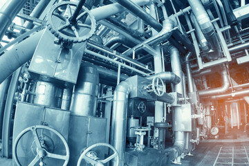 Industry plant concept,Equipment, cables and piping as found inside of a modern industrial power...