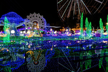 An evening light show at the amusement park