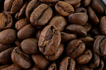 Pile of Coffee Beans Macro Close Up