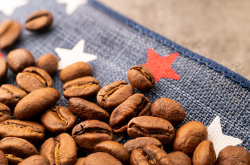 Coffee Beans on Patriotic American Background