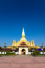 Pha That Luang Temple, The Golden Pagoda in VIENTIANE ,LAOS PDR. The most famous landmark of LAOS. Layout for magazine, ads.