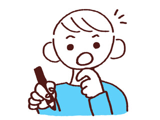 ペンを持ちひらめく若い男性