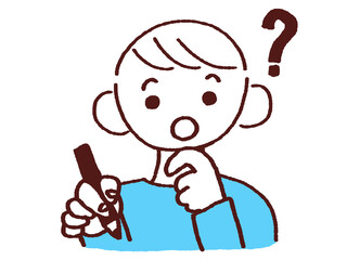 ペンを持ち不思議な顔をする若い男性