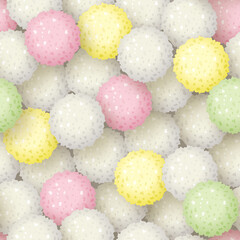 日本のお菓子「ひなあられ」の壁紙。/シームレス。日本の年中行事「ひなまつり」で食べる菓子。Hina-arare are bite-sized sweet rice crackers whose colors are pink, green, yellow and white. 