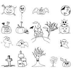 Hand Drawing Halloween Doodle Vector Set