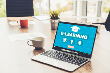 E-learning and Online Education for Student and University Concept. Video conference call technology to carry out digital training course for student to do remote learning from anywhere.
