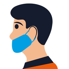 Hombre usando cubre-bocas / mascarilla de perfil 