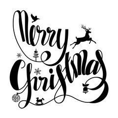 Obraz premium Merry Christmas lettering with symbol of Christmas